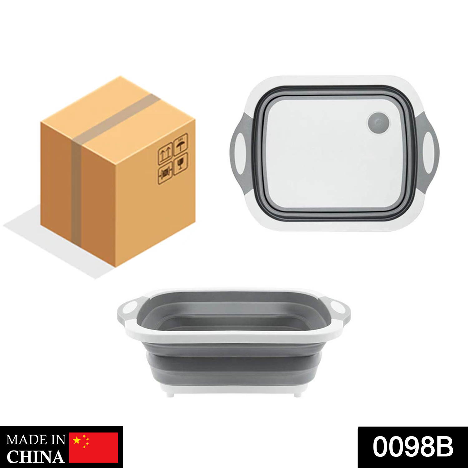 0098b (Brown Box) Foldable Chopping Board Dish Rack Washing Bowl Draining Basket 3in1 Multi-function
