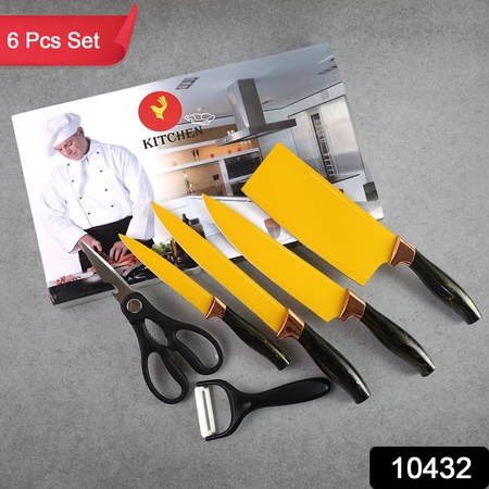 6 Pcs Professional Kitchen Knife Set With Chef Knives Cleaver Peeler  Scissors