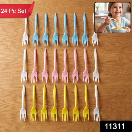 Plastic Fork 24 Pc Set Reusable Multicolour Dinner Forks Unbreakable (24 Pc Set)