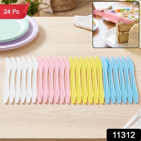Reusable Multicolor Plastic Dessert Knife Set For Parties (24 Pc Set)