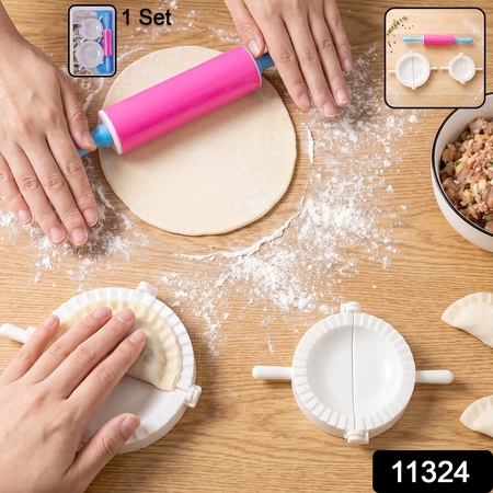 Dumpling Maker Mould Set With Mini Rolling Pin For Momo And Gujiya (1 Set)