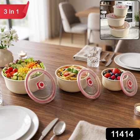 Multipurpose Plastic Bowl Set With Vented Lids For Kitchen Storage (3 Pc Set)