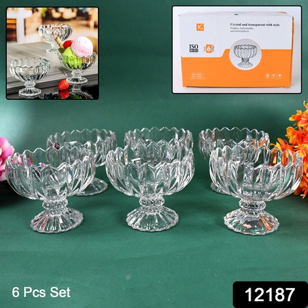 Glass Ice Cream Bowls Glass Dessert Cups For Sundae (6 Pcs)