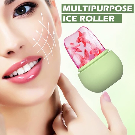 7234 Ice Roller For Face Massage Eye Anti-leak Silicone Ice Face Roller Ice Mould With Cleansing Brush Ice Facial Roller For Eliminate Edema Calm Skin Shrink Pore Women Skin Care