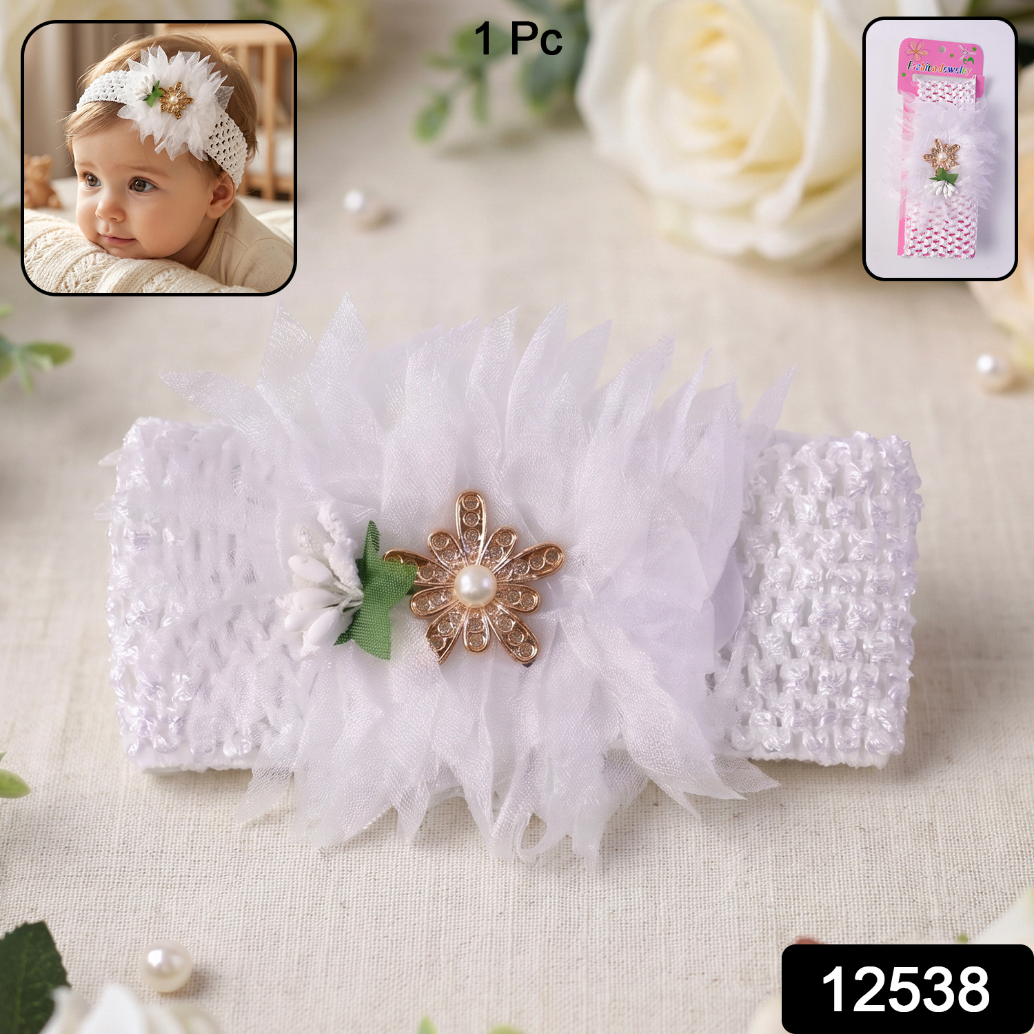 Cute Soft Elastic Floral Baby Headband Stylish Stretchable Hair Band (1 Pc)