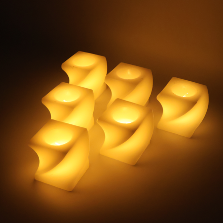Set Of 6 Led Flameless Decorative Candles Square Shape Tealight Lamps
