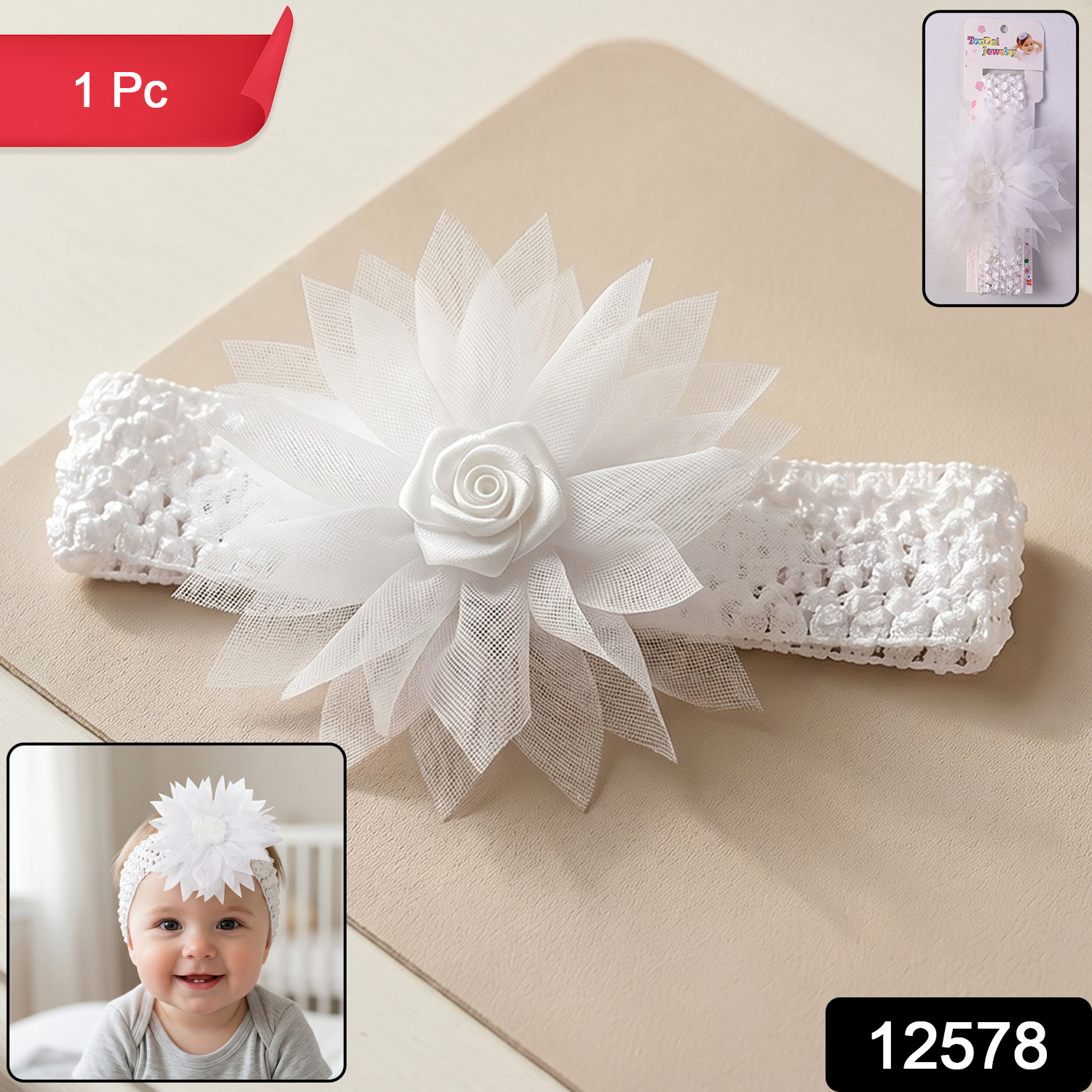 Cute Soft Elastic Floral Baby Headband Stylish Stretchable Hair Band (1 Pc)