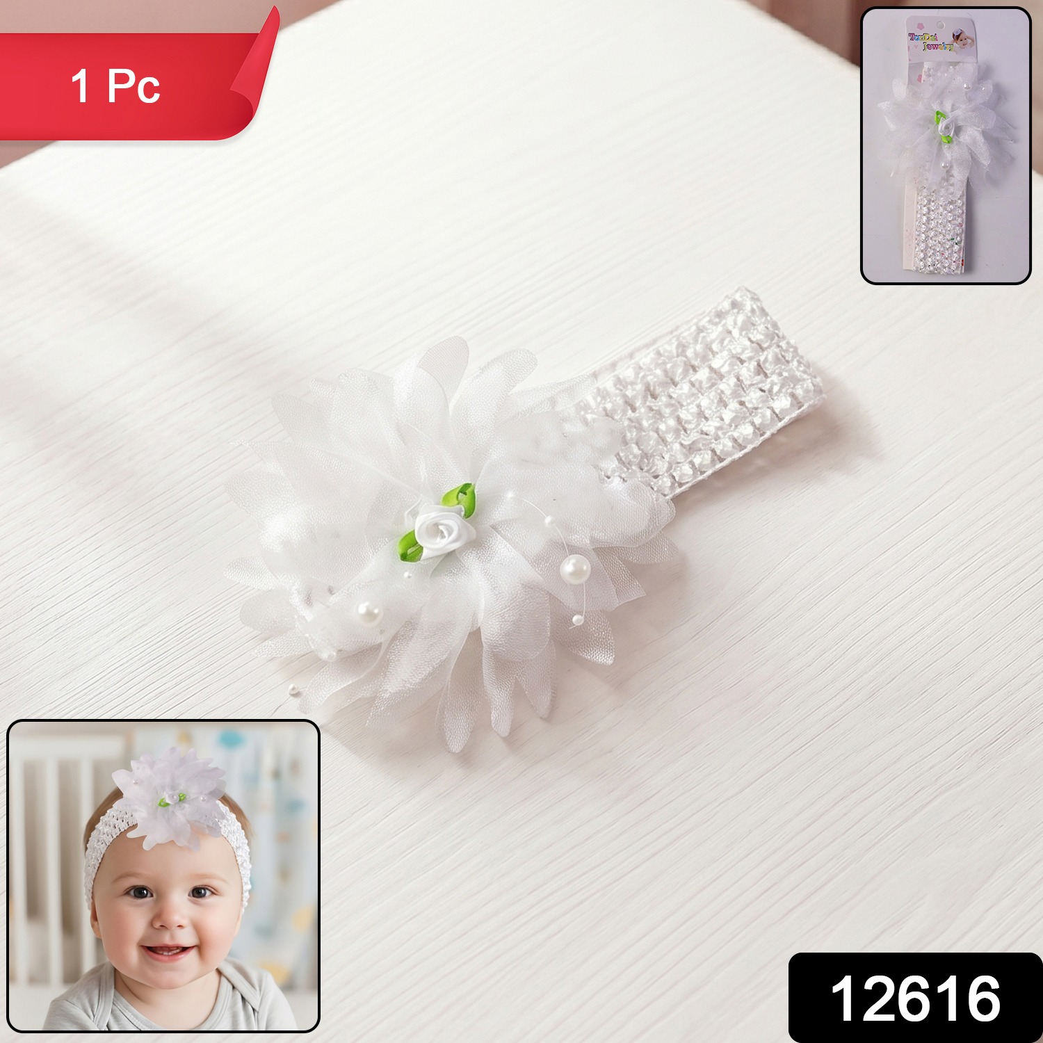 Cute Soft Elastic Floral Baby Headband Stylish Stretchable Hair Band (1 Pc)