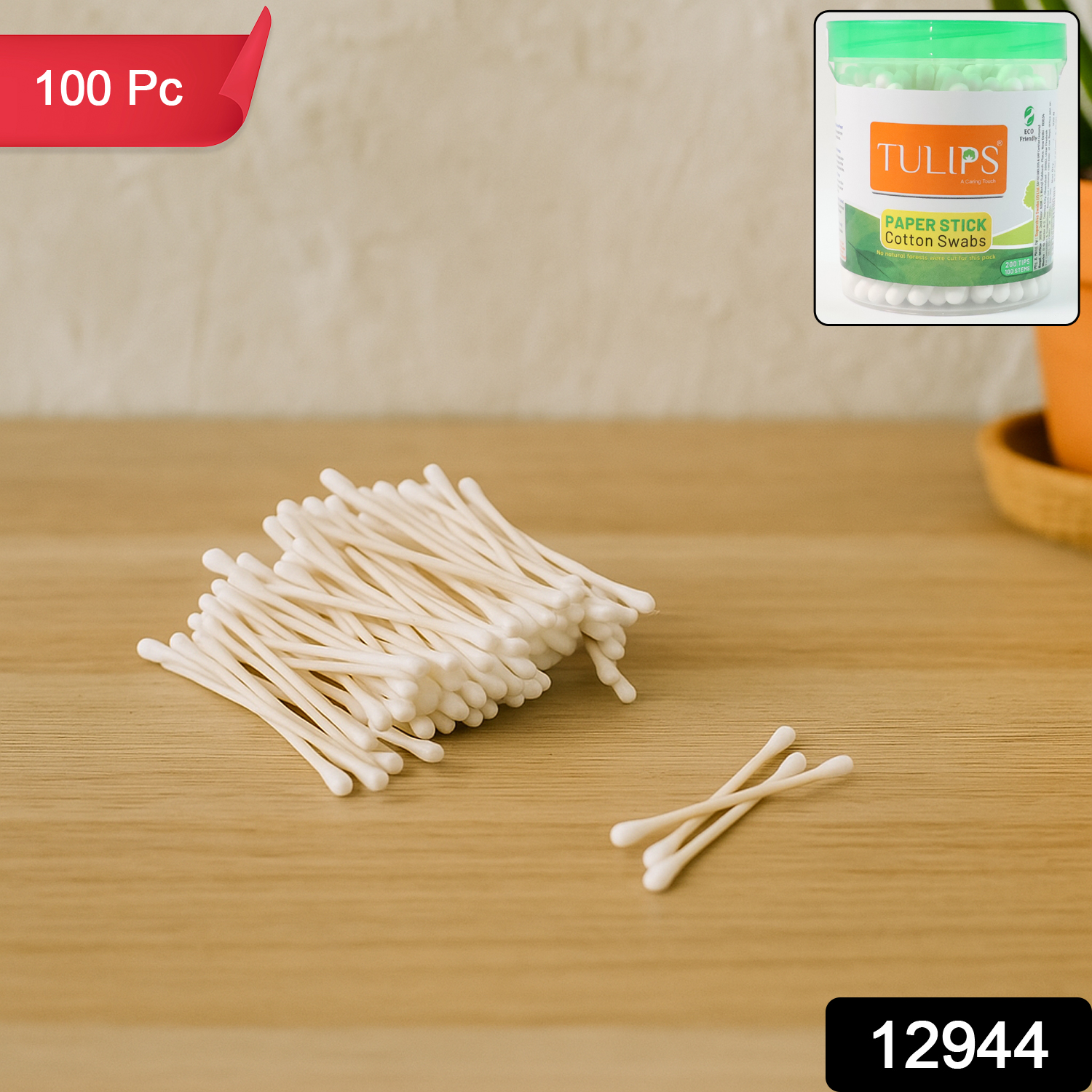 Tulips Paper-stick Cotton Swabs - (100 Pc Set)
