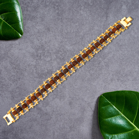 Rudraksha Rakhi For Brother Golden Modern Rudraksha Bracelet Rakhi (1 Pc)