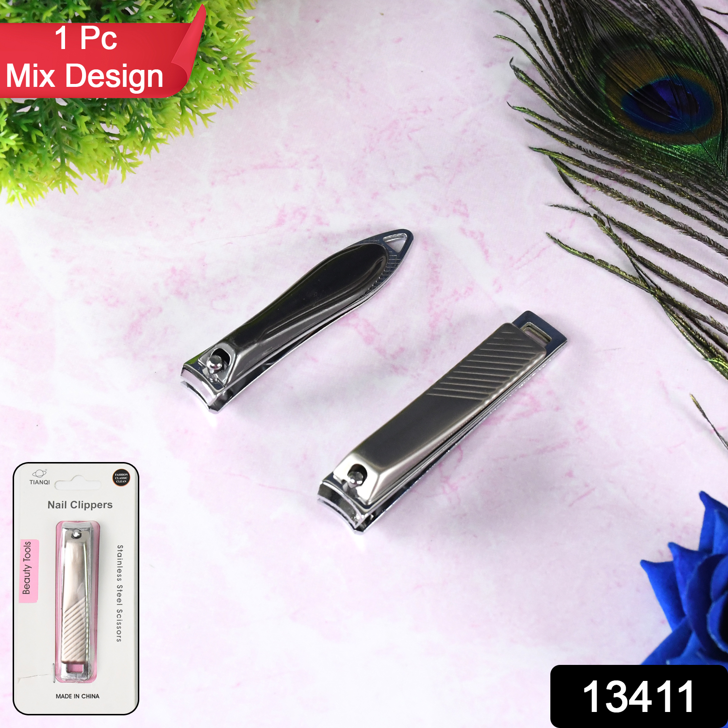 Stainless Steel Folding Portable Large Nail Clippers With Nail File (1 Pc)