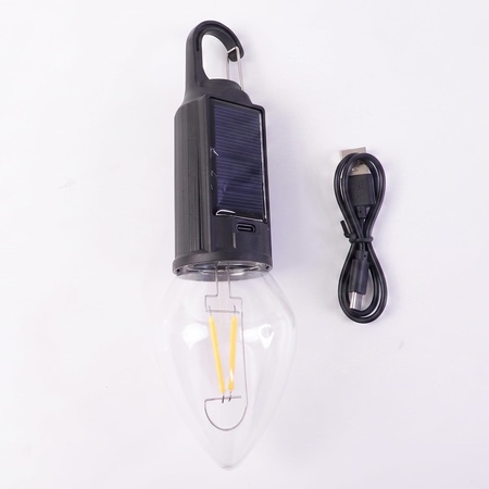 Solar Rechargeable Camping Lamp With Carabiner Clip Warm Led Bulb Light (1 Pc)