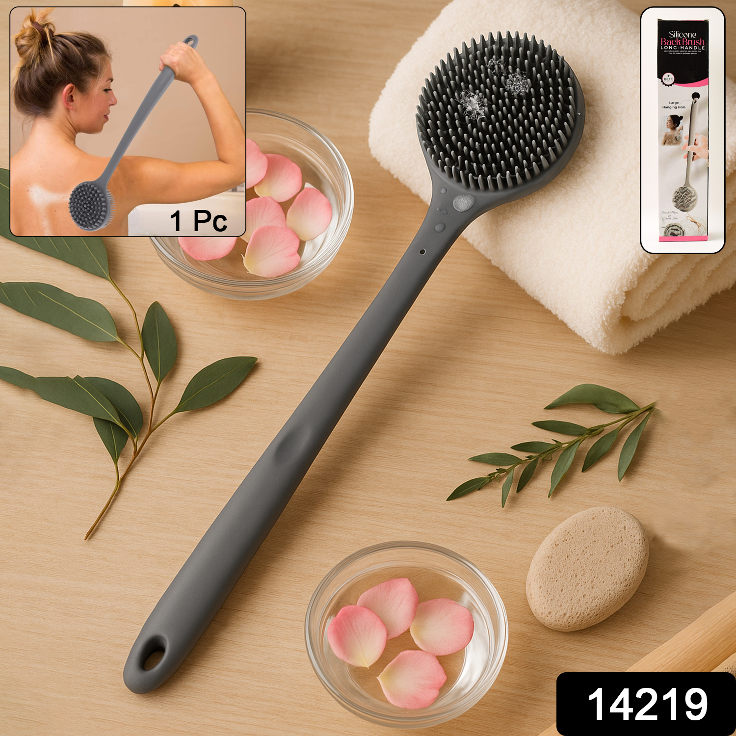 Silicone Back Scrubber Brush With Long Handle (1 Pc)