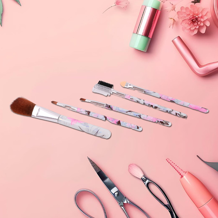 Floral Makeup Brush Set For Eyes Lips And Face (5 Pc)