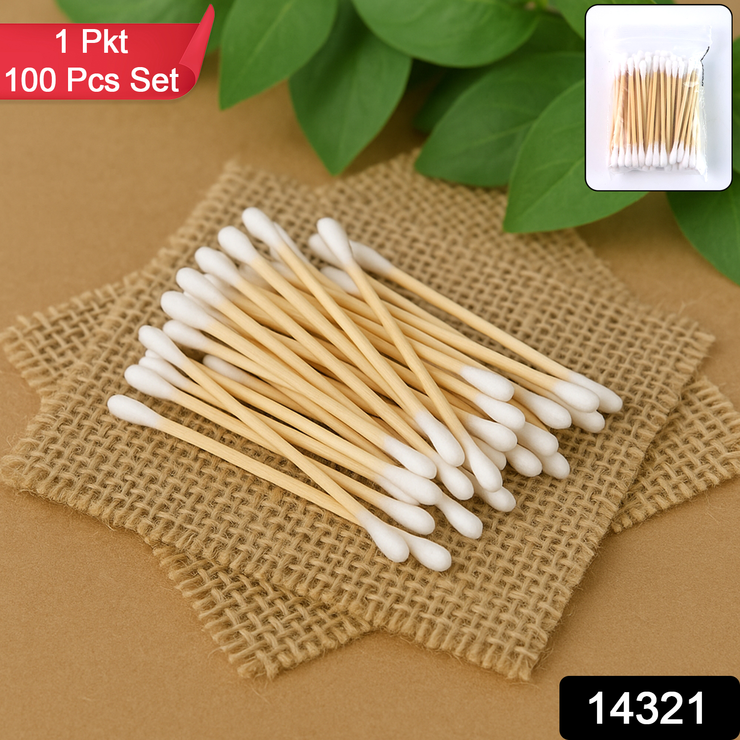 Eco-friendly Wooden Cotton Ear Buds (1 Pkt 100 Pcs Approx)