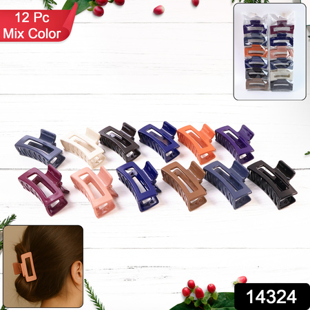 Matte Finish Rectangle Hair Claw Clip For Women And Girls Assorted Color Pack 12 Pc