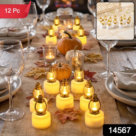 Golden Lantern Led Decorative Candle Lamps For Home And Diwali Decor (12 Pc Set)