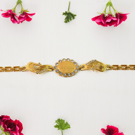 Bracelet With Stone Border Dual Peacock Chain End Rakhi