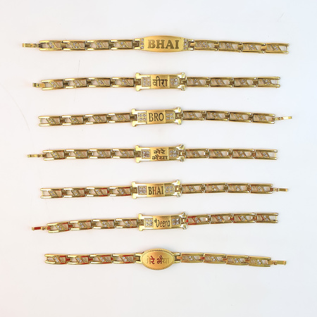 Metal Rakhi Bracelet For Brother Chain Rakhi With Wording (Mix Design 1 Pc)