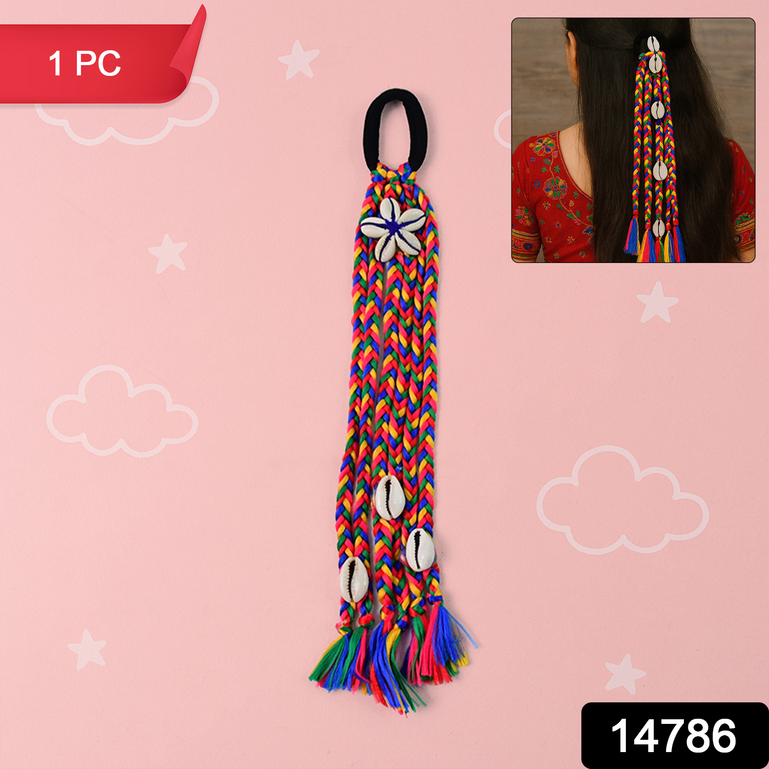 Traditional Multicolor Braided Hair Accessory Stylish Kodi String Bow (1 Pc)