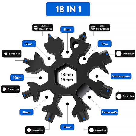 Durable Portable 18 In 1 Snowflake Multi-tool Snowflake Bottle Opener Flat Phillips Screwdriver Kit Wrench