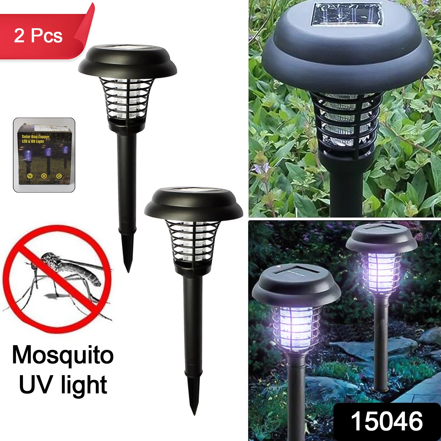 Garden Lighting Uv Led Solar Powered Led Mosquito Trap Bug Zapper (2 Pc)