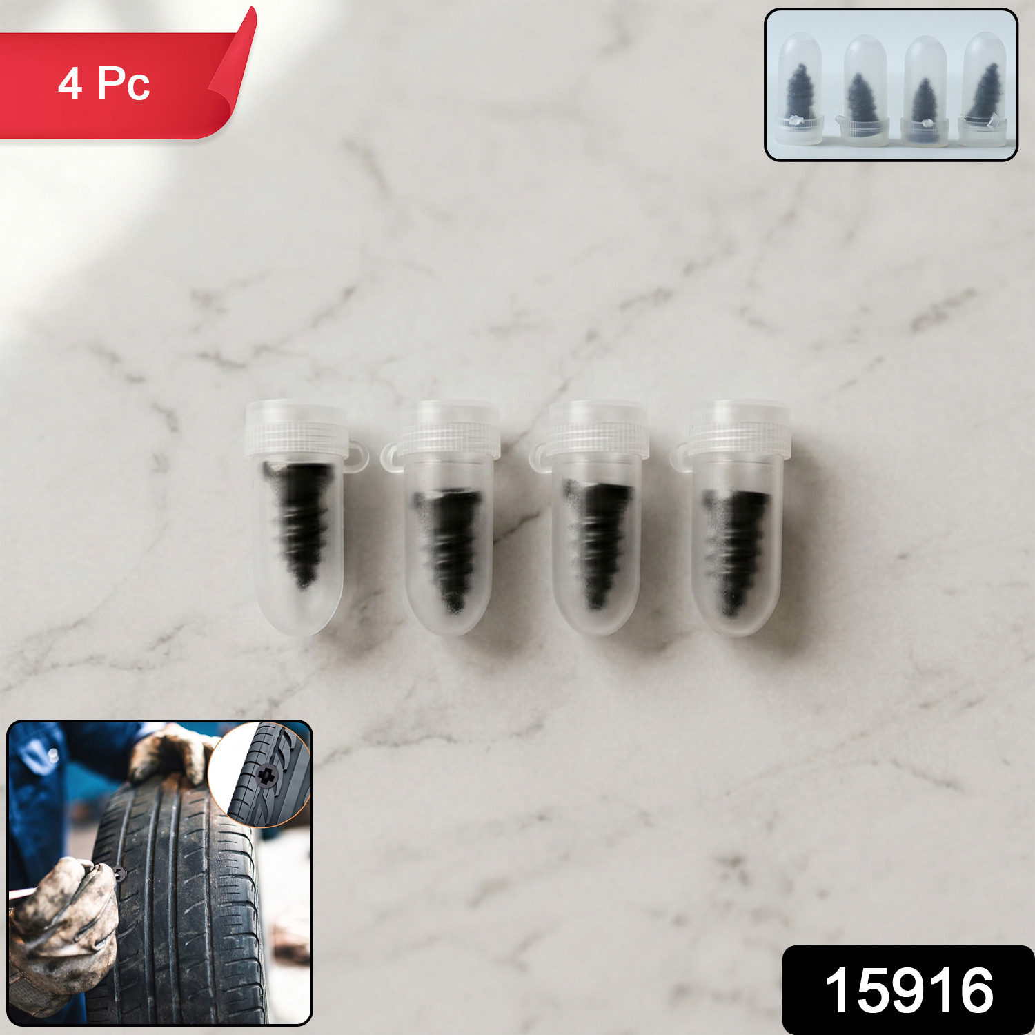 Car Biketire Puncture Repair Nail Screw (4 Pc Black)