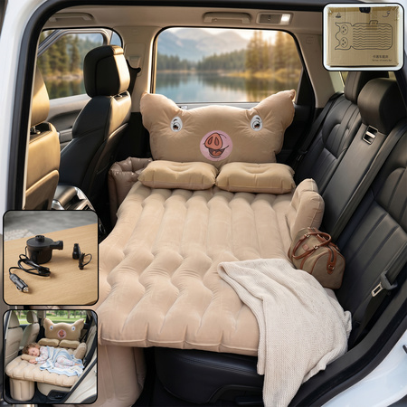 Car Air Mattress Bed Set Cartoon Pig Design Inflatable Travel Bed With Pillows