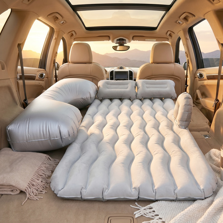 Portable Car Air Mattress Bed Set With Pump Pillows Inflatable (Grey)