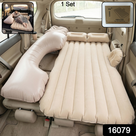 Portable Car Air Mattress Bed Set With Pump Pillows Inflatable (Beige)