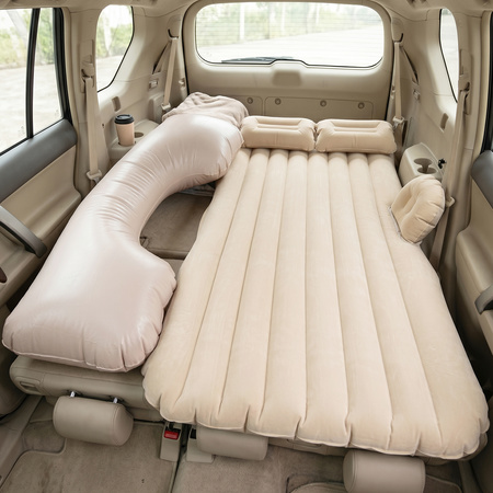 Portable Car Air Mattress Bed Set With Pump Pillows Inflatable (Beige)