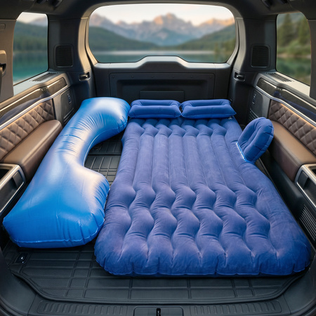 Portable Car Air Mattress Bed Set With Pump Pillows Inflatable (Dark Blue)