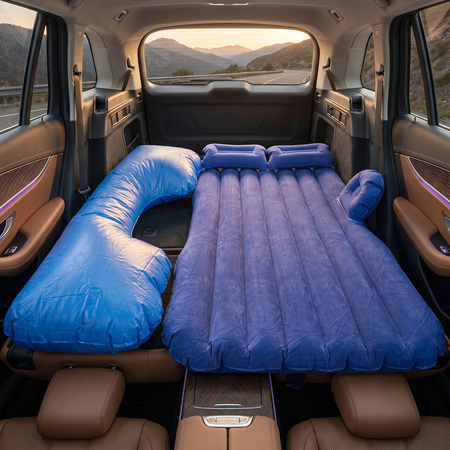 Portable Car Air Mattress Bed Set With Pump Pillows Inflatable (Blue)
