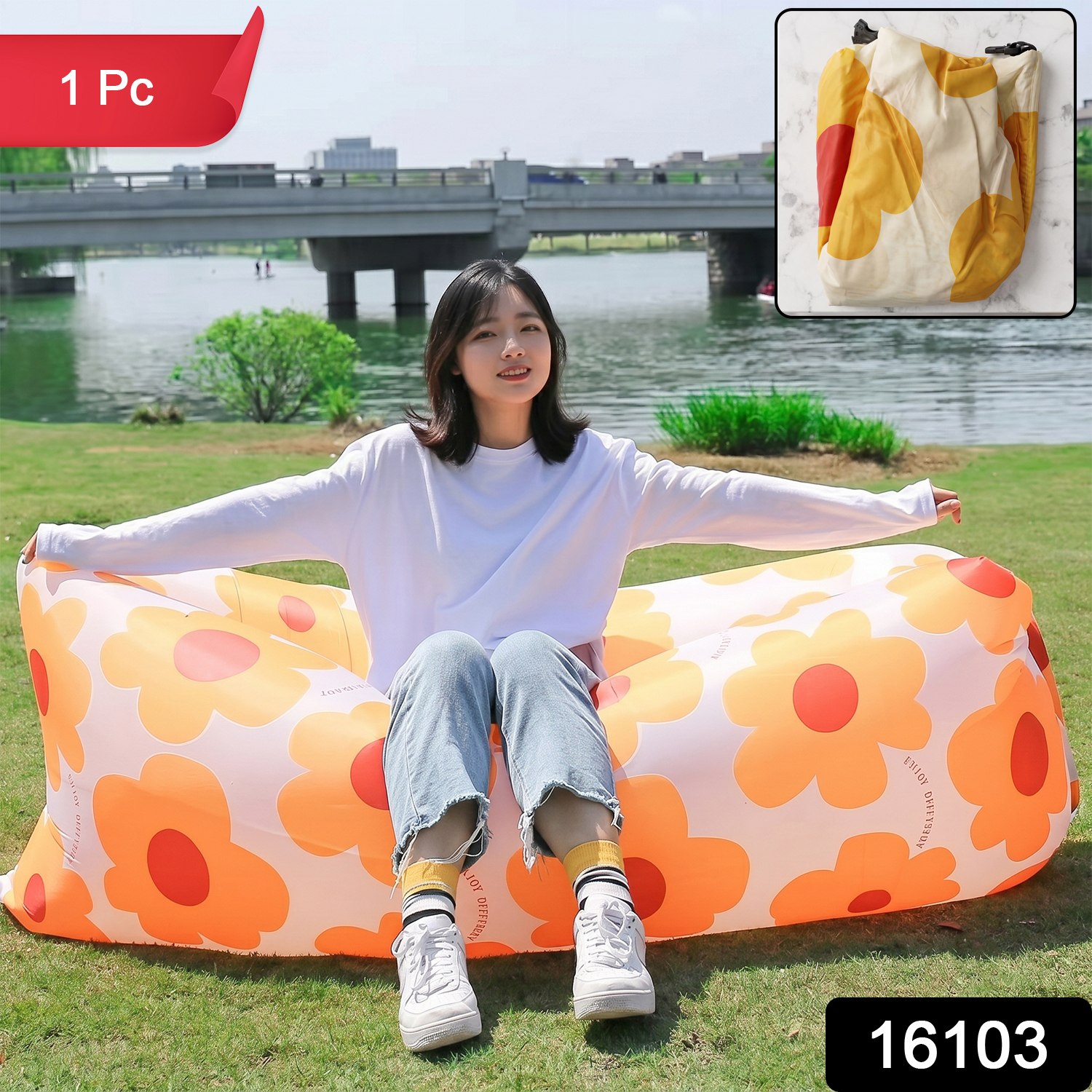 Portable Inflatable Air Lounger Sofa For Outdoor Beach Garden And Travel (1 Pc)