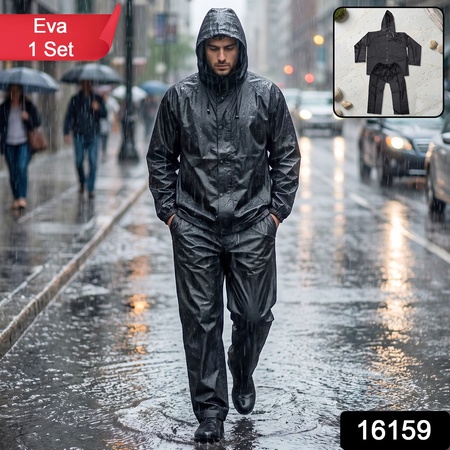 Reusable Waterproof Eva Rain Coat Set With Hood Jacket And Pant (1 Set)