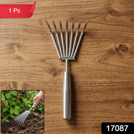 Stainless Steel Garden Hand Rake Cultivator Soil Loosening Weeding Tool (1 Pc)