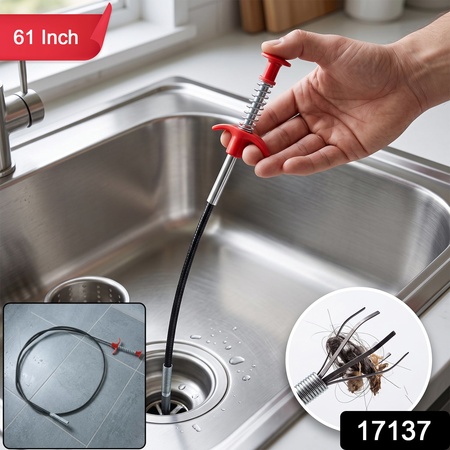Premium Spring Drain Dredging Tool 61 Inch Sink Cleaner Claw Grabber (1 Pc)