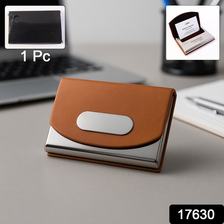 Leather Stainless-steel Business Card Holder (1 Pc)
