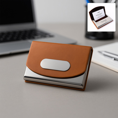 Leather Stainless-steel Business Card Holder (1 Pc)