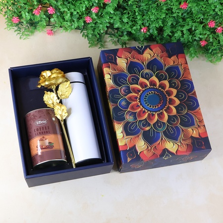 Effete Coffee Almonds Gift Hamper Golden Rose With Bottle (3 Pc Set)