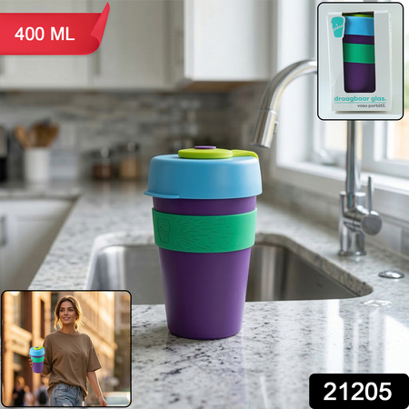 Reusable Colorful Travel Mug With Secure Silicone Lid (1 Pc 400 Ml)