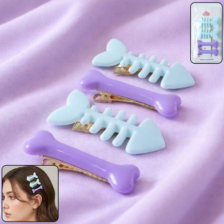 Cute Fishbone Bone Shape Hair Clip Set (4 Pc)