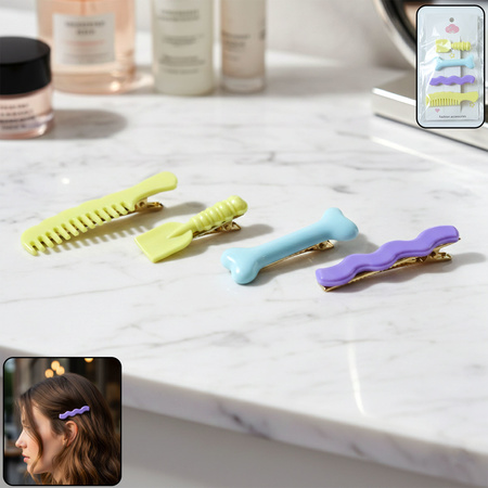 Decorative Alligator Hair Clips Set For Girls Women Cute Styling Pins (4 Pc)