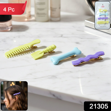 Decorative Alligator Hair Clips Set For Girls Women Cute Styling Pins (4 Pc)