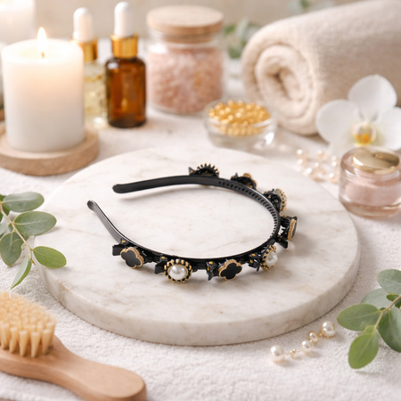 Premium Decorative Headband Stylish Black Gold Finish Hair Band (1 Pc)