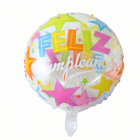Colorful Feliz Cumpleanos Round Foil Balloon (1 Pc)