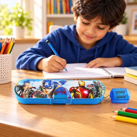 Plastic Stationery Pencil Box With Attached Sharpener For School (1 Pc)
