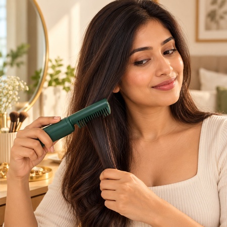 Cordless Hair Straightener Brush With Cap For Portable Hair Styling (1 Pc)