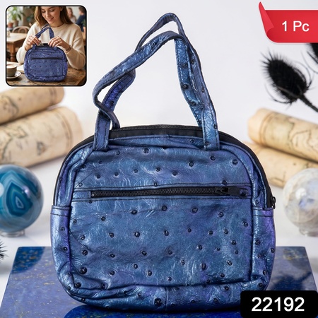 Mini Zipper Handbag  Metallic Blue Ostrich Pattern For Women