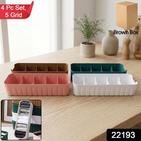 Plastic 5-grid Drawer Organizer Tray For Socks Underwear Ties (4 Pc Set)
